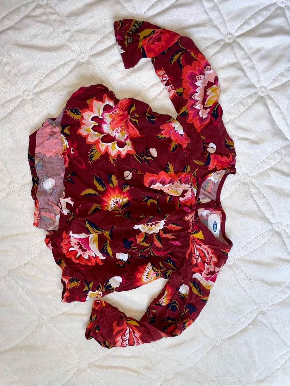 Old Navy Girls Burgundy Floral Long-Sleeve Top